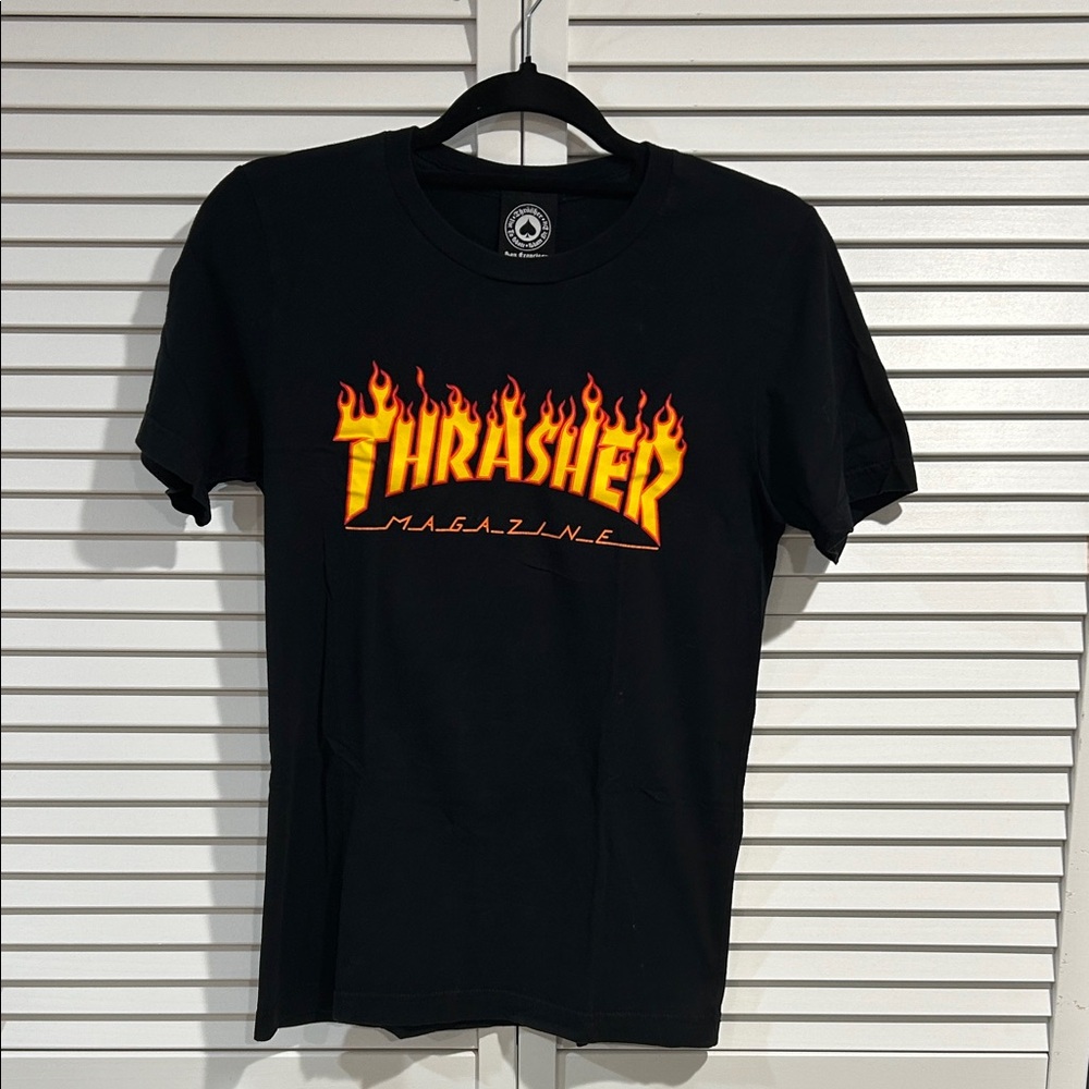 Thrasher Black Tee with Fiery Logo
